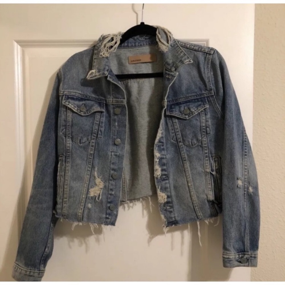 GRLFRND distressed design CARA CROP DEM JACKET/ M